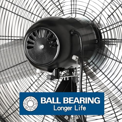 BILT HARD 24" High Velocity Pedestal Oscillating Fan, 6450 CFM 3-Speed Industrial Floor Fan with Adjustable Height, Metal Shop Fan with Aluminum Blades for Commercial, and Garage