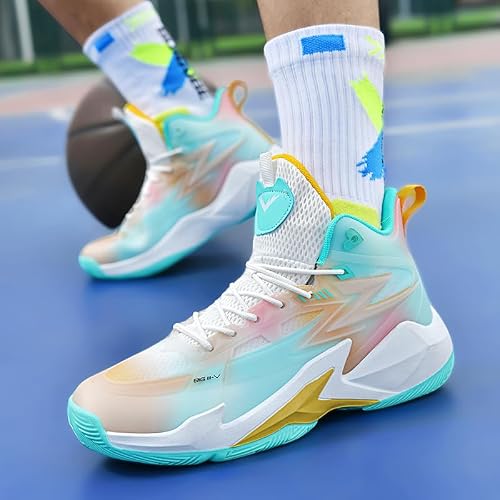 Women's Men's Basketball Shoes Sneakers Fashion Volleyball Breathable Comfortable Non Slip Lace Up Sport Outdoor Training Shoe Unisex Adult Green Size 9