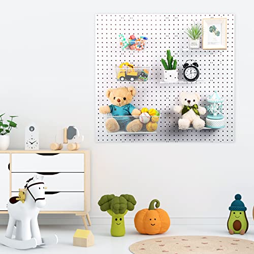 Sieral 6 Pieces Pegboard Baskets Wall Mount Wire Peg Board Baskets 3 Sizes Pegboard Accessories Slatwall Bins Basket Home Garage Hanging Organizer for Tools and Craft(White)