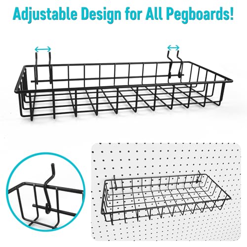 Peg Board Shallow Tray Baskets, 2Pack Black Pegboard Shelves Bottle Holders