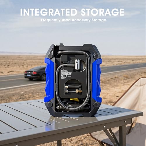 Digital Air Compressor for Car Auto Pump Portable Tire Inflator with LED Light DC 12V, Blue