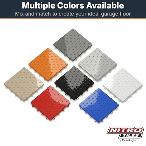 Nitro Tiles by FlooringInc 12" x 12" Interlocking Garage Floor Tiles, Coin Pattern Heavy Duty Polypropylene Flooring, Modular Snap-Together Non-Slip Floor Tile, Midnight Black, 24-Pack (24 Sq Ft)