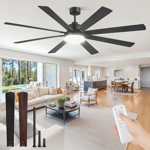 ZMISHIBO 72 Inch Large Ceiling Fan with Remote, Large LED Panel, Black