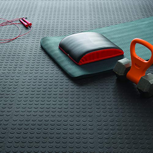 VersaTex Garage Floor 18 x 18 inch Square Plastic Raised Coin Interlocking Floor Tiles for Home Gym, Garage Flooring, Trade Show Flooring, Basement Tiles, 24 Pack (Black)