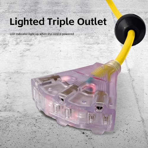 FSTSN Retractable Extension Cord Reel, 75 FT, Heavy Duty 14AWG/3C SJTOW Power Cord, with Lighted Triple Tap Outlet 10 Amp Circuit Breaker, for Ceiling or Wall Mount Garage and Shop, Yellow