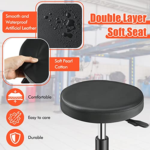 IRONMAX Rolling Mechanic Stool with Removable Tool Tray & Padded Cushion