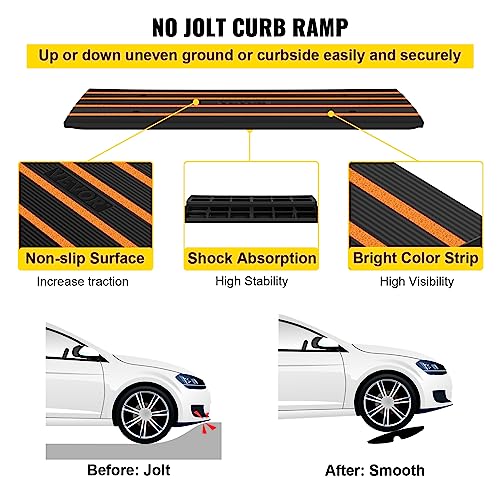 VEVOR Rubber Curb Ramps for Driveway, 2 Pack Threshold Bridge, 33069 lbs Load Capacity, 2.5" Rise, with Reflective Safety Strips, Ideal for Cars, RVs, Scooters and Motorcycles to Prevent Car Scraping