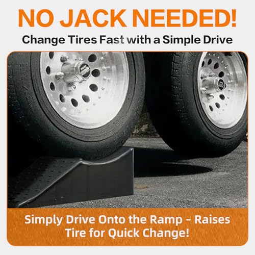 Tlaleikejia 2 Pack 20000lbs Tandem Wheel Ramp, Concave Portable Ramp, Heavy Duty Tire Changing aid on Tandem Dual Axle Trailer, 5.5in Tire Lift Trailer Wheel Jack RV Flat Tire Ramp (2)