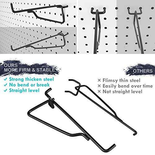 Pegboard Shelf Hooks, 8PACK 6" Black Metal Utility Hook Set, 1/4 inch Peg Board Organizer Accessories, Shelves and Baskets Brackets, Display and Storage Rack for Garage Workbench Art Craft Room Office