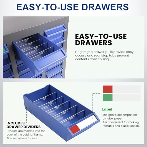 75 Drawer Small Parts Organizer Cabinet with ABS Drawers, Nuts and Bolts and Screw Organizer with Dividers, Hardware Storage with Label Slots, Metal Parts Cabinet for Garage Workshop