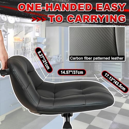 FREEKYROCK Rolling Stool with Wheels, Adjustable Height Pneumatic Garage Work Mechanic Stool Seat with Backrest, 400 LBS Capacity 360° Swivel Mechanic Crepper Chair with Tool Tray Storage, Black
