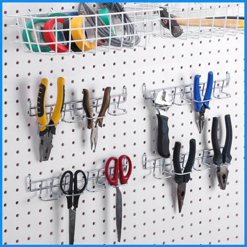 Coume 4 Pieces Pegboard Screwdriver Holders, Stainless Steel Pegboard Pliers Tool Hangers Shelving Display Hooks Organizer Multi Ring Tool Holders Accessories Racks for Shop Store Supermarket(Silver)