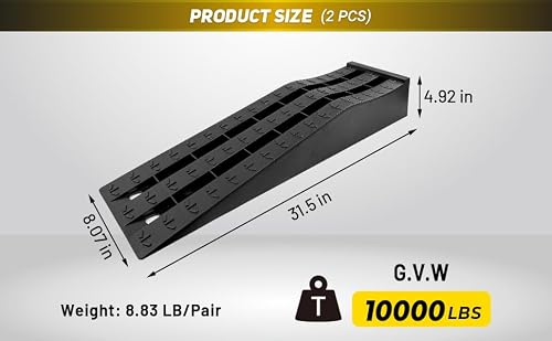 HOXWELL Portable Car Ramps for Oil Changes High Lift, Heavy Duty Low Profile Car Ramps for Jack Support, Vehicle Ramps for Garage, 31.5''x8.1''x4.9'', GVW 10000 LBS, 2PCS