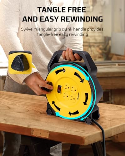DEWENWILS 25FT Extension Cord Reel, Hand Wind Retractable Cord Reel