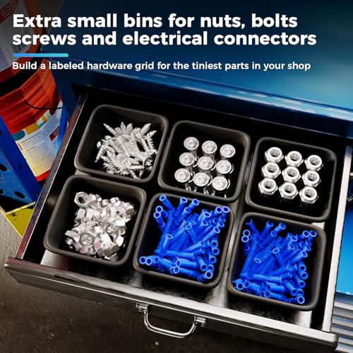 16 PCS Extra Small Parts Organizer Trays for Nuts, Bolts, Screws, Washers and Electrical Connectors, Desk Drawer Organzier Bins for Toolbox, Hardware Cabinet and Workbench (XS_16pcs_Black)