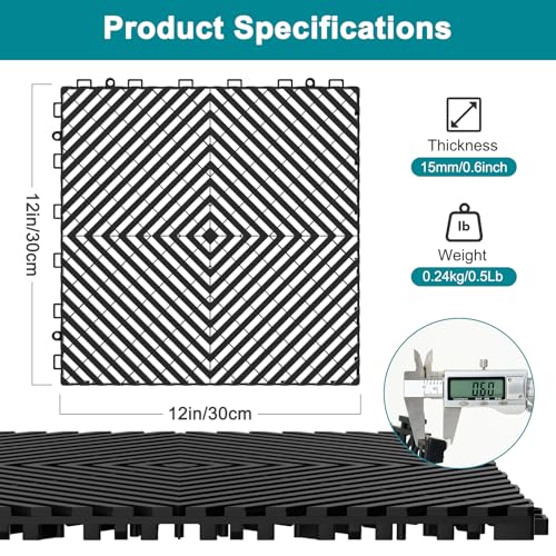 SUNYRISY 48Pcs Garage Floor Tiles Interlocking Mat Black/Gray Mashup