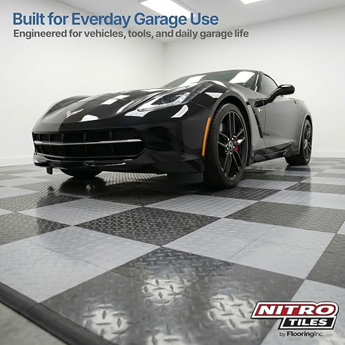 Nitro Tiles by FlooringInc 12" x 12" Interlocking Garage Floor Tiles, Diamond Pattern Heavy Duty Polypropylene Flooring, Modular Snap-Together Non-Slip Floor Tile, Graphite, 52-Pack (52 Sq Ft)