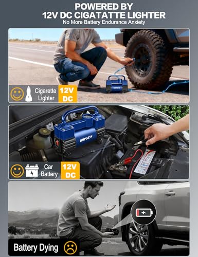 GSPSCN 12V Heavy Duty Tire Inflator Metal Portable Air Compressor Pump
