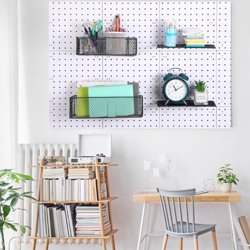 Hicarer 8 Pack Pegboard Baskets and Peg Board Racks Set, Pegboard Hooks, Square Style Wire Shelf Baskets, for Organize Tools, Workbench, Accessories, Garage Storage, Wall Organizer Attachments (Black)