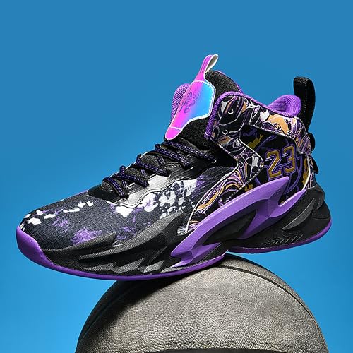 BEMYGREENBAG Mens High Top Basketball Shoes Arch Support Sneakers Comfortable Actual Combat Shoes High Elasticity Sports Shoes Black-Purple Size 10
