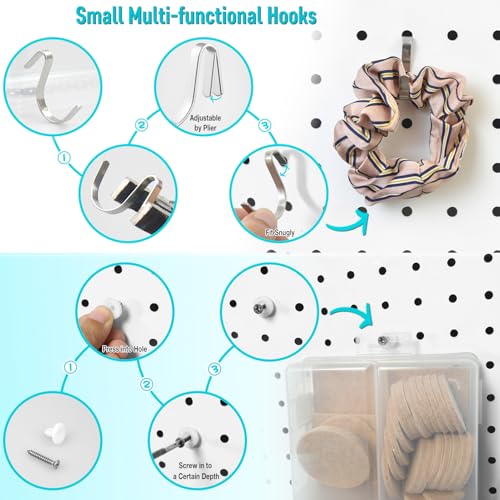 Pegboard Organizers, Peg Board Baskets Clear Cups Multiple Hooks 33 Pack