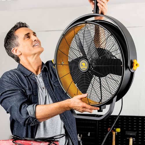 MULE 18 in. 3 Speed Ceiling Mounted Plug-In Cord Garage Fan with Remote - 52035-01 (Black & Yellow)