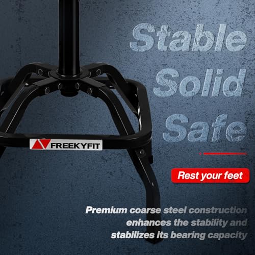 FreekyFit Garage Stool, Adjustable Height Swivel Work Mechanic Shop Stool with Backrest, Pneumatic Shop Chair for Home, Workshop, 300 LBS Capacity, 360° Rotation, Heavy Duty, Black