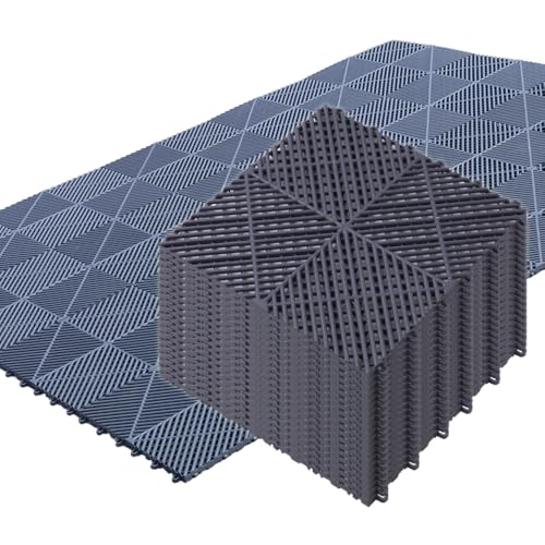 Japard Garage Floor Tiles, 20 Pack Interlocking Flooring Drainage 15.7 x 15.7 inch Covering 34 Sq Ft, Hard Plastic Easy to Install, Outdoor Indoor Basement Parking (Gray)