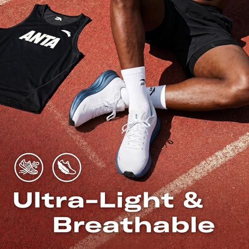 ANTA Men’s PG7 Running Shoes Cushioning Comfortable Breathable Athletic Workout Gym Cross Trainer Sports Sneakers, Gray/Navy Blue, 10