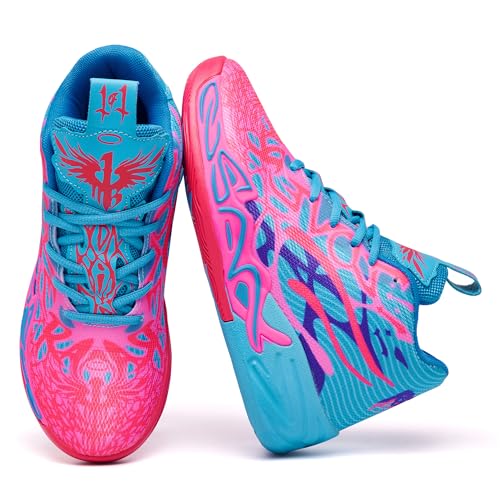 DEUTEBOLN Kids Basketball Shoes for Boys and Girls High-top Non-Slip Youth Sneakers Pink Size 6