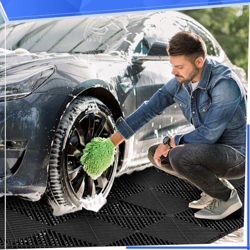 Barydat 72 Pcs 12'' x 12'' Garage Floor Tiles, Interlocking Drainage Flooring, Heavy Duty Non Slip Polypropylene, Easy Install for Garage Deck, Pool, Patio, Shower (Black)