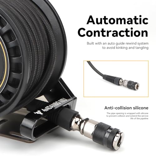 Retractable Air Hose Reel - 1/4" x 23 FT Braided Protective Shell Hose - Heavy Duty Alloy Steel Reel with Automatic Rewind, 450 PSI Max, 1/4" NPT Quick Coupler - Wall/Ceiling Mount for Garage