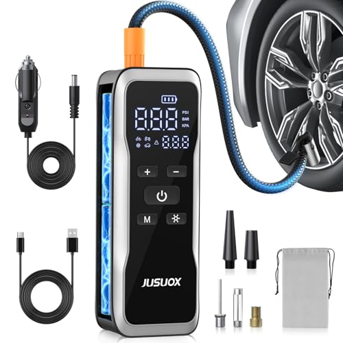 JUSUOX Tire Inflator Portable Air Compressor, Dual Power Air Pump