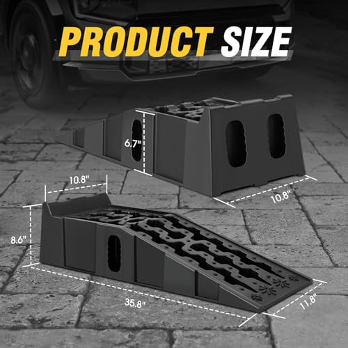 DNA Motoring 6.7" Car Lift Ramp, 9.6" Working Width, 2-Pack Vehicle Parking Ramp Stand - 7.2T G.V.M Capacity, Multifunctional Portable Ramp for Car Service, TOOLS-00816