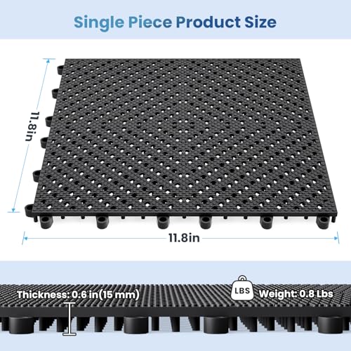 Jocoevol 60-Pcs Interlocking Tile, Indoor/Outdoor Drainage Interlocking Floor Tiles 11.8" x 11.8", Anti-Slip Waterproof Soft PVC Splicing Flooring Tile for Garage Patio Pool Bathroom, Black