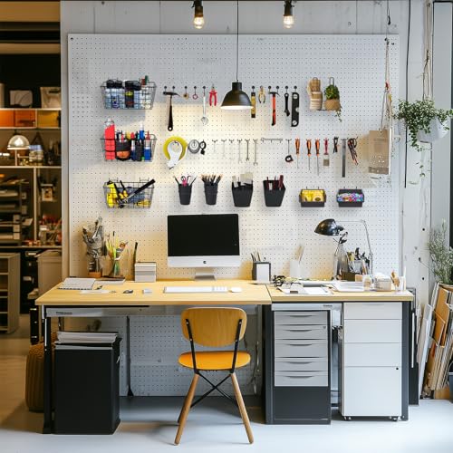 Pegboard Basket Organizers, 42Pack Peg Board Baskets Hooks Bins Cups(Black)