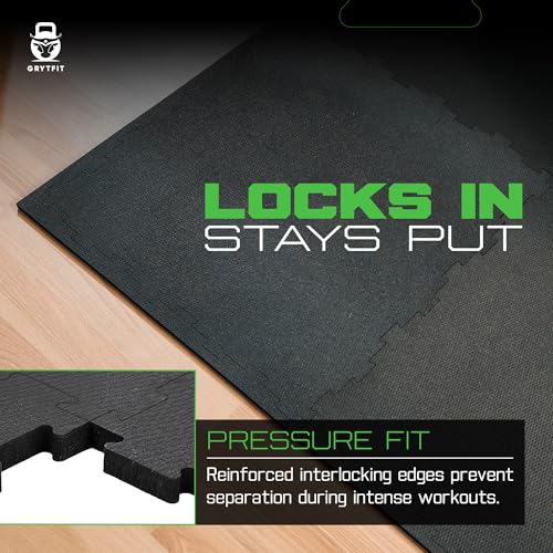 Grytfit Interlocking Rubber Floor Tiles – Heavy Duty 100% Rubber Gym Flooring for Home Gym, Garage, Workout Room, Equipment Mats, Indoor/Outdoor Mats, Gray Fleck 4-Pack (4, Gray Fleck, 22.5" x 22.5")