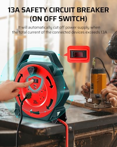 DEWENWILS 25FT Extension Cord Reel, Hand Wind Retractable Cord Reel