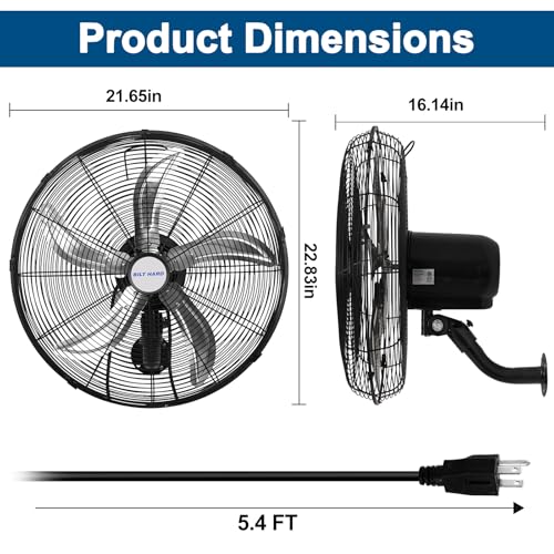 BILT HARD 20" Oscillating Wall Mount Fan, 3-Speed 5900 CFM High Velocity Wall Mounted Fan with Wired Remote, Heavy Duty Industrial Wall Fan for Commercial, Garage and Warehouse