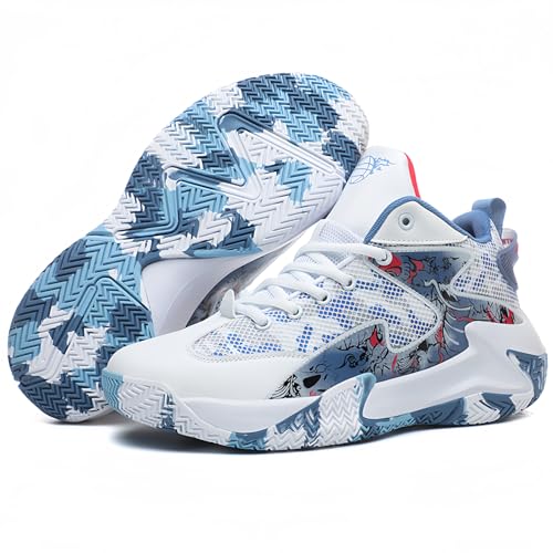 Basketball Shoes for Men Indoor or Outdoor Anti Slip Sports Sneaker for Basketball Fitness Workout Shoes, White, Size 11