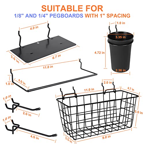 Pegboard Organizer Accessories 18 Pack, Peg Board Hooks Assortment (Black)