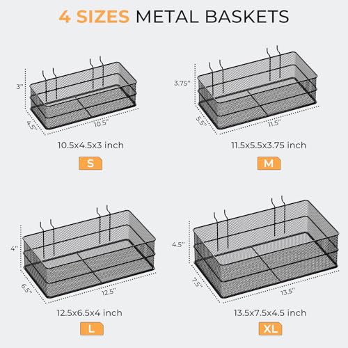 INCLY 4 Pack Upgrade Pegboard Baskets, 4 Sizes Square Metal Mesh Basket
