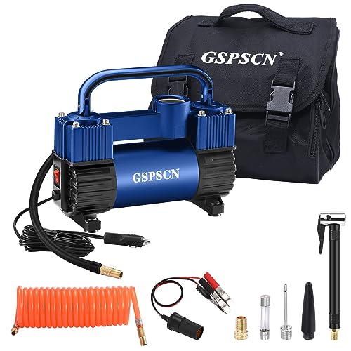 GSPSCN 12V Heavy Duty Tire Inflator Metal Portable Air Compressor Pump