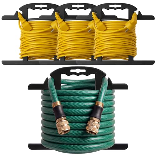 Ripeng 3 Pcs Heavy Duty Extension Cord and Hose Reel with Carrying Handle, Durable ABS H-shape Design Fits 100ft Cord Cable or Water Hose, 50ft Soaker Tube Management (Black)