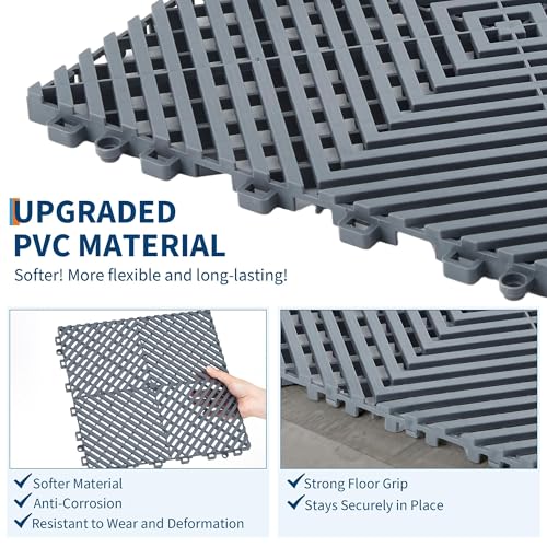 Interlocking Floor Tiles 100 Pack 12"X12" Waterproof Modular Cushion Mats, Non-Slip Drainage Tiles for Garage Floor, Gym, Pool Deck, Patio & Outdoor Shower,Grey