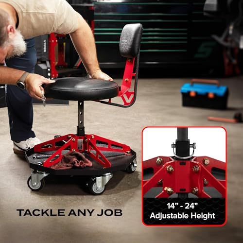 Vyper Robust Steel Sport Shop Chair for Mechanics, Black Seat, Red Frame