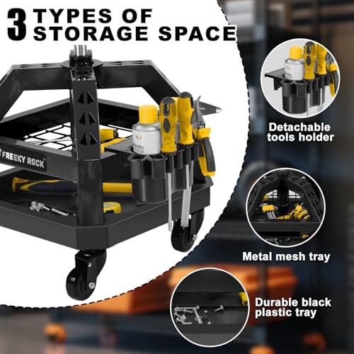 Rolling Shop Stool with Wheels, Heavy Duty Garage Work Mechanic Stool with Backrest, Adjustable Height 22.44"-28.94", 360°Swivel Rolling Chair with Tool Tray Storage, 330 LBS Capacity, Black