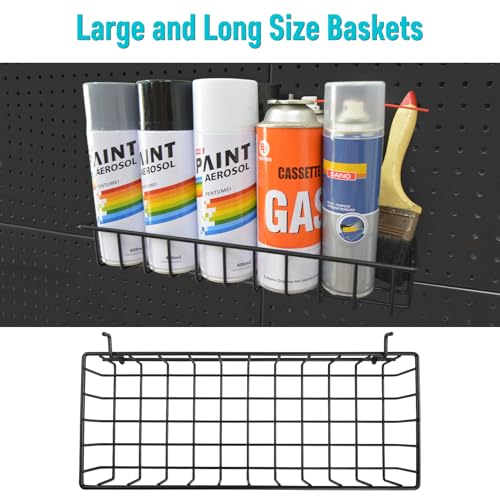 Peg Board Shallow Tray Baskets, 2Pack Black Pegboard Shelves Bottle Holders