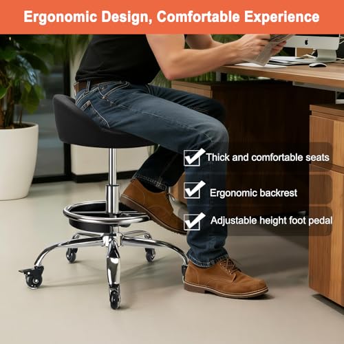 LWADALN Garage Mechanic Stool Chair, Rolling Workshop Stool with Tool Tray Storage, Height Adjustable Heavy Duty Swivel Task Chair, Mechanic Chair for Garage, Shop, Auto Repair (Style 2)