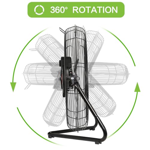 hykolity 4600 CFM 20" High Velocity Floor Fan, 3-Speed Heavy Duty Metal Fan with Wall-Mounting System, Industrial Shop Fan for Commercial, Garage, Greenhouse, 2 Pack